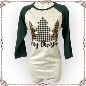 Women's M Plaid and Leopard Christmas Tree Top
